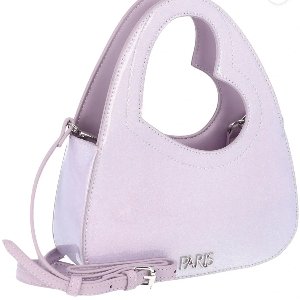 Paris Hilton Lilac Glitter Heart Crossbody Y2K Mini Purse, Purple Shoulder Bag - Picture 3 of 5
